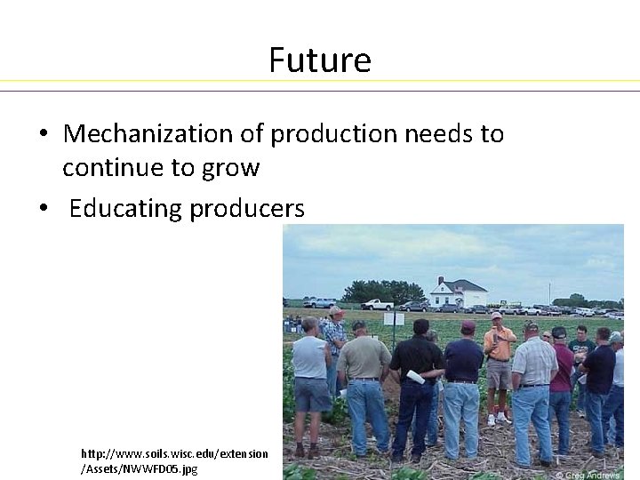 Future • Mechanization of production needs to continue to grow • Educating producers http: