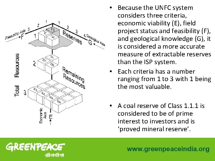  • Because the UNFC system considers three criteria, economic viability (E), field project