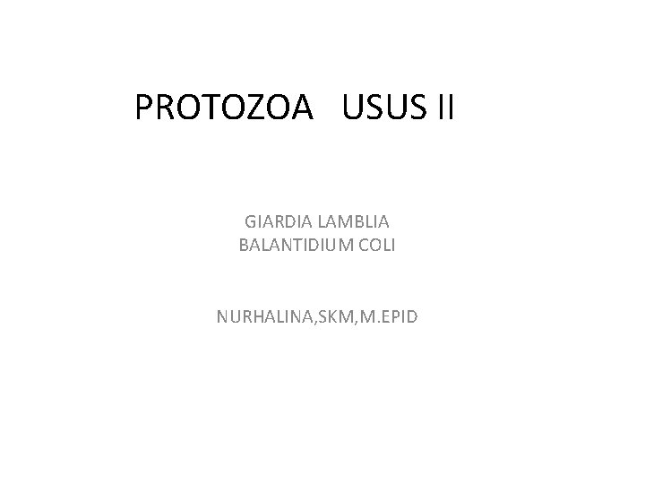  PROTOZOA USUS II GIARDIA LAMBLIA BALANTIDIUM COLI NURHALINA, SKM, M. EPID 