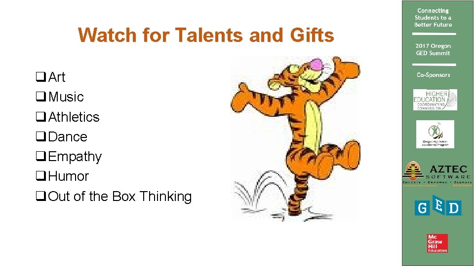 Watch for Talents and Gifts q. Art q. Music q. Athletics q. Dance q.