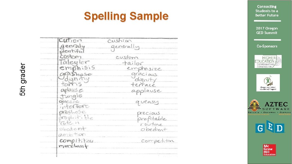 5 th grader Spelling Sample 