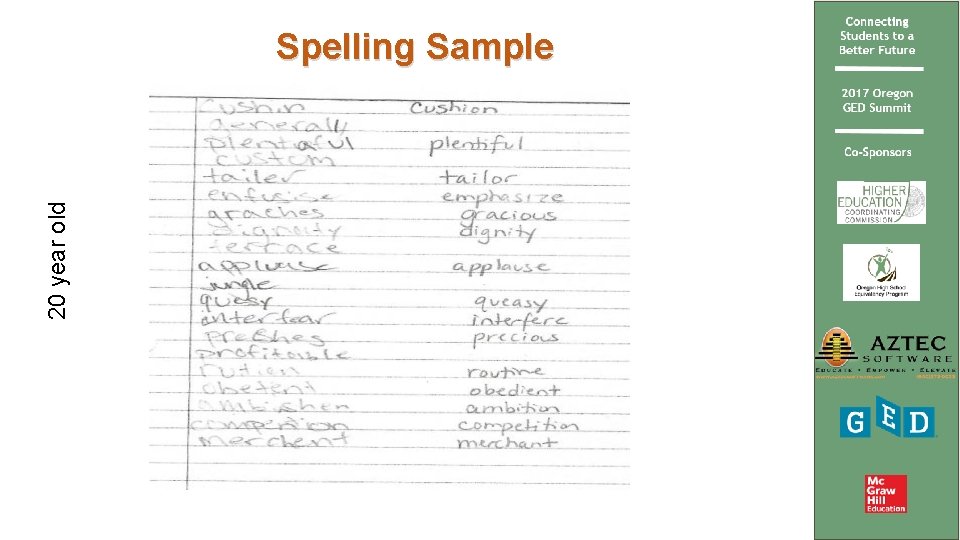 20 year old Spelling Sample 