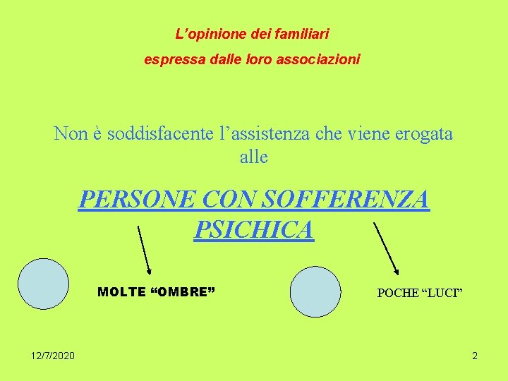 L’opinione dei familiari espressa dalle loro associazioni Non è soddisfacente l’assistenza che viene erogata