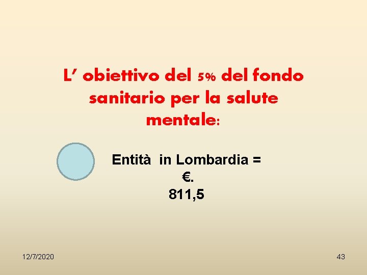 L’ obiettivo del 5% del fondo sanitario per la salute mentale: Entità in Lombardia