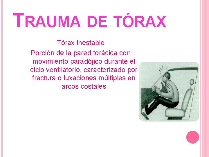 TRAUMA DE TÓRAX Tórax inestable Porción de la pared torácica con movimiento paradójico durante