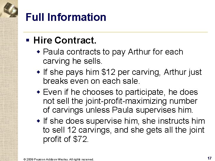 Full Information § Hire Contract. w Paula contracts to pay Arthur for each carving