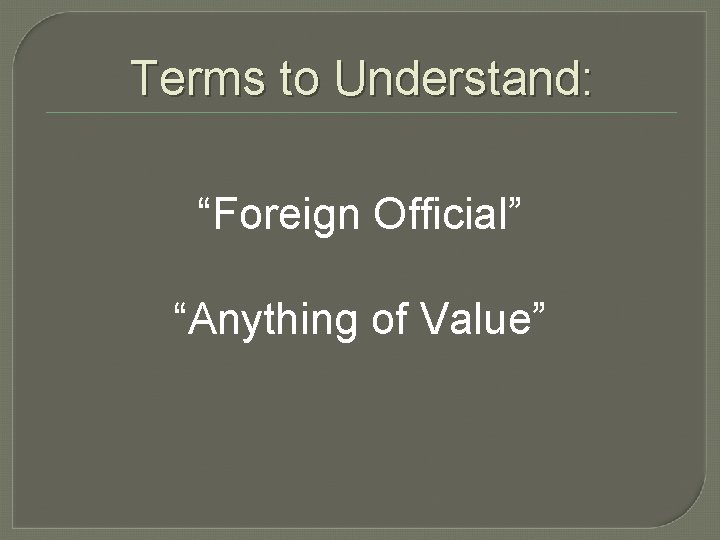 Terms to Understand: “Foreign Official” “Anything of Value” 