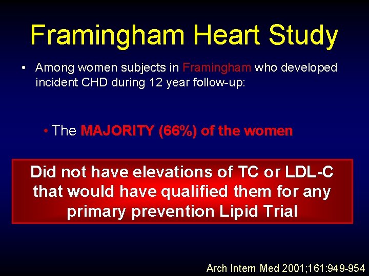 Framingham Heart Study • Among women subjects in Framingham who developed incident CHD during