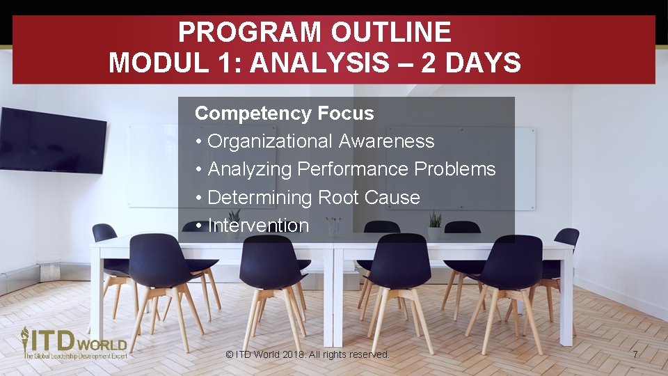 PROGRAM OUTLINE MODUL 1: ANALYSIS – 2 DAYS Competency Focus • Organizational Awareness •
