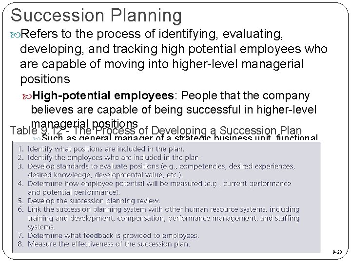 Succession Planning Refers to the process of identifying, evaluating, developing, and tracking high potential