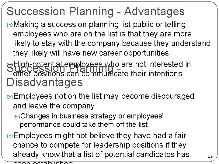 Succession Planning - Advantages Making a succession planning list public or telling employees who