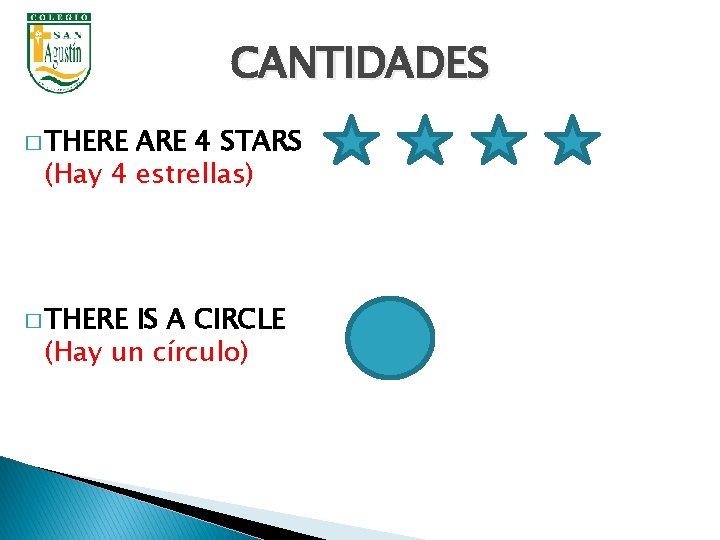 CANTIDADES � THERE ARE 4 STARS (Hay 4 estrellas) � THERE IS A CIRCLE