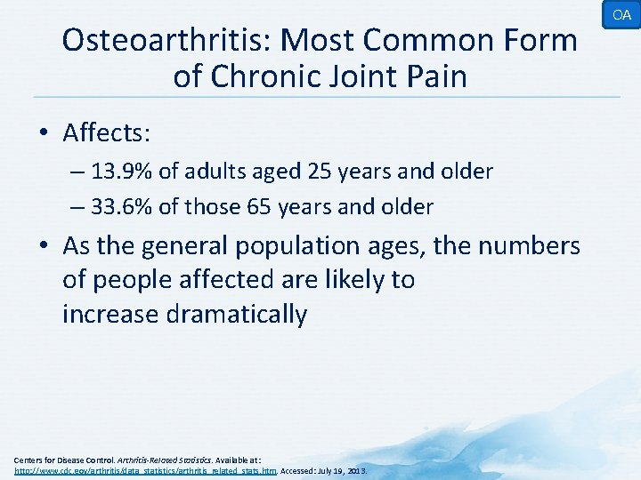 Osteoarthritis: Most Common Form of Chronic Joint Pain • Affects: – 13. 9% of