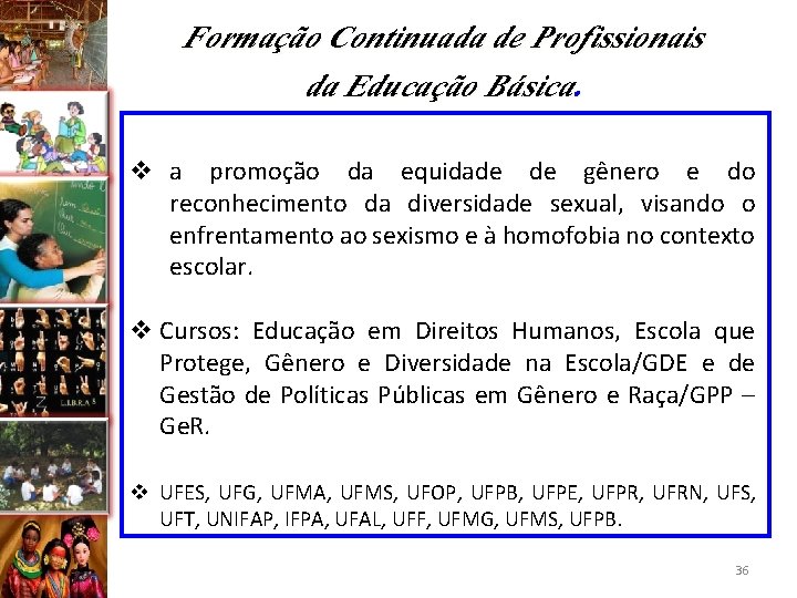 Formação Continuada de Profissionais da Educação Básica. v a promoção da equidade de gênero