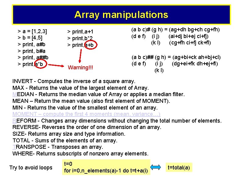 Array manipulations > a = [1, 2, 3] > b = [4, 5] >