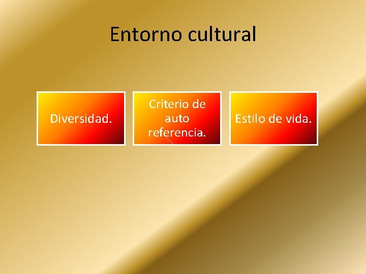 Entorno cultural Diversidad. Criterio de auto referencia. Estilo de vida. 