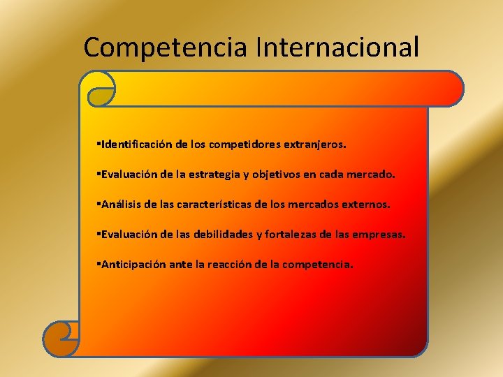 Competencia Internacional Identificación de los competidores extranjeros. Evaluación de la estrategia y objetivos en