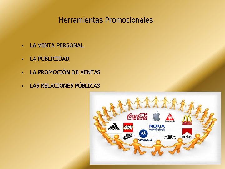 Herramientas Promocionales LA VENTA PERSONAL LA PUBLICIDAD LA PROMOCIÓN DE VENTAS LAS RELACIONES PÚBLICAS