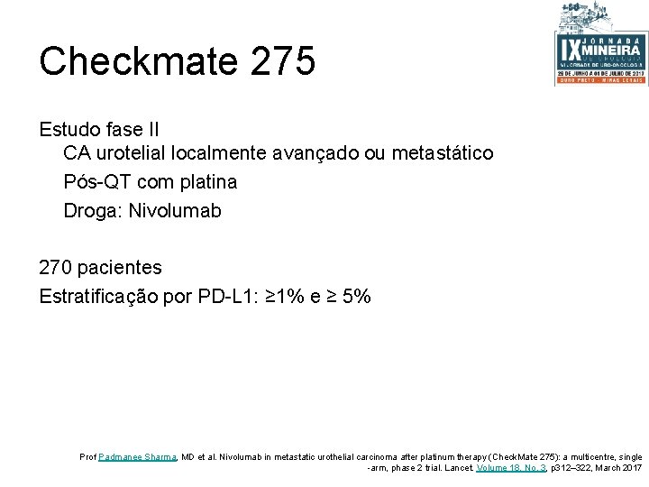 Checkmate 275 Estudo fase II CA urotelial localmente avançado ou metastático Pós-QT com platina