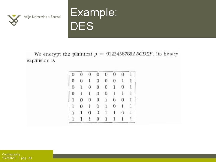 Example: DES Cryptography 12/7/2020 | pag. 48 