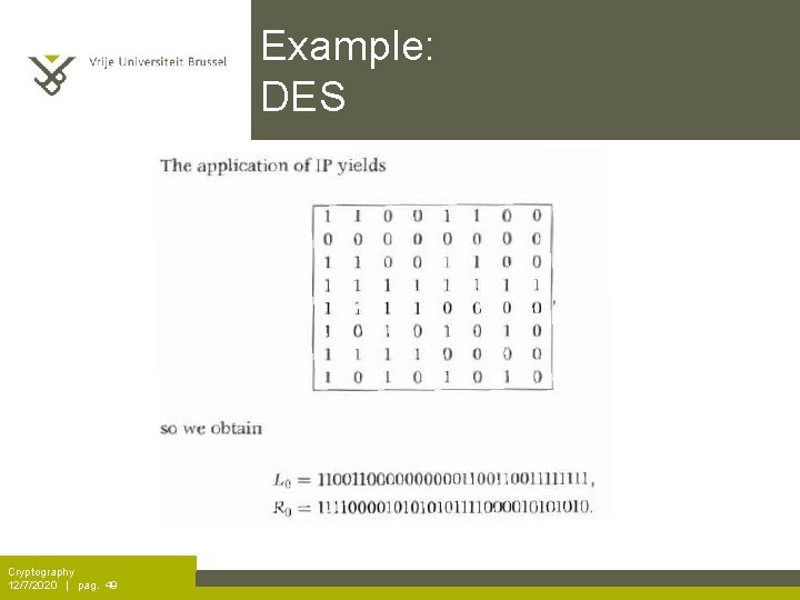 Example: DES Cryptography 12/7/2020 | pag. 49 