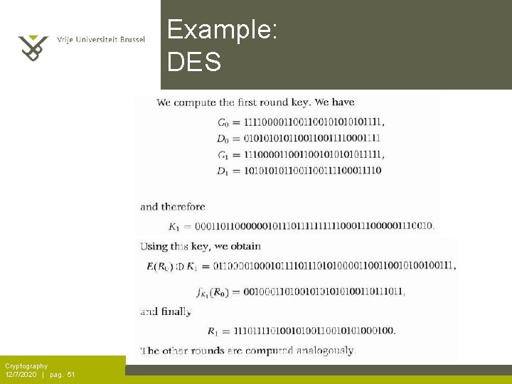 Example: DES Cryptography 12/7/2020 | pag. 51 