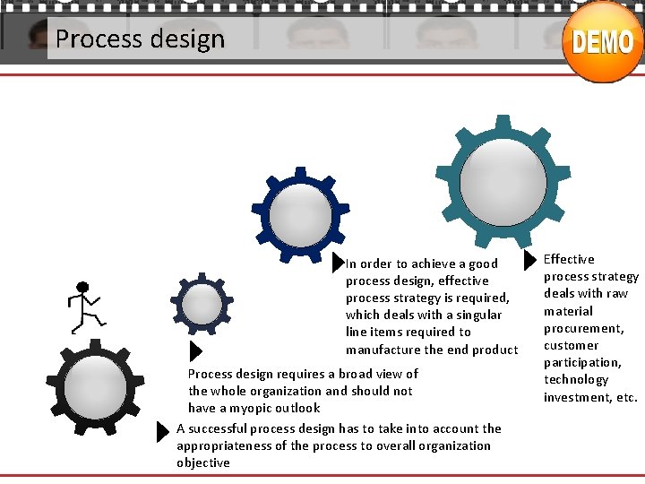 Process design In order to achieve a good process design, effective process strategy is