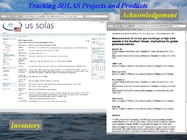 Tracking SOLAS Projects and Products Acknowledgement Inventory 