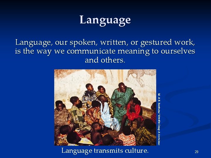 Language, our spoken, written, or gestured work, is the way we communicate meaning to