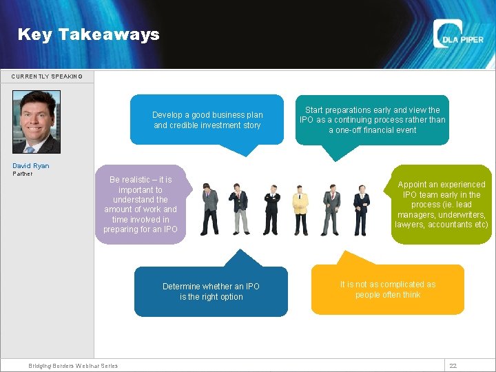 Welcome Key Takeaways CURRENTLY SPEAKING Develop a good business plan and credible investment story
