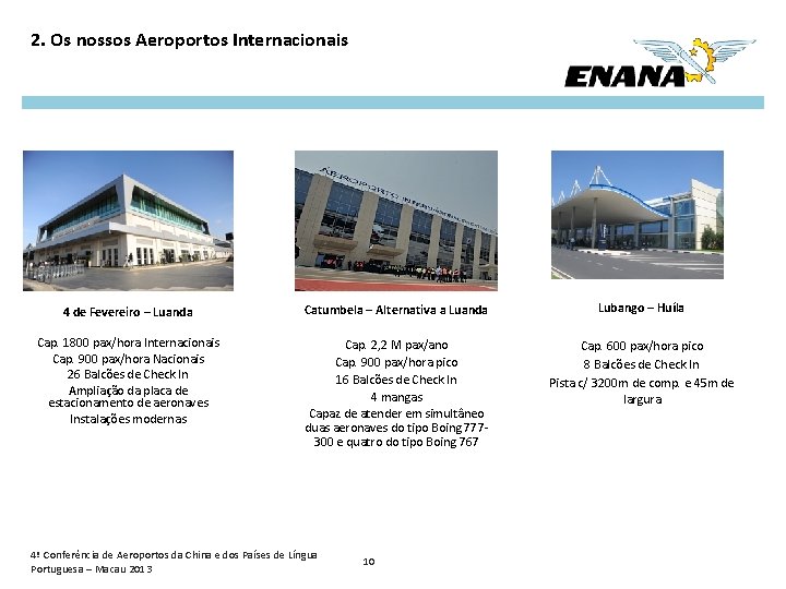 2. Os nossos Aeroportos Internacionais 4 de Fevereiro – Luanda Catumbela – Alternativa a