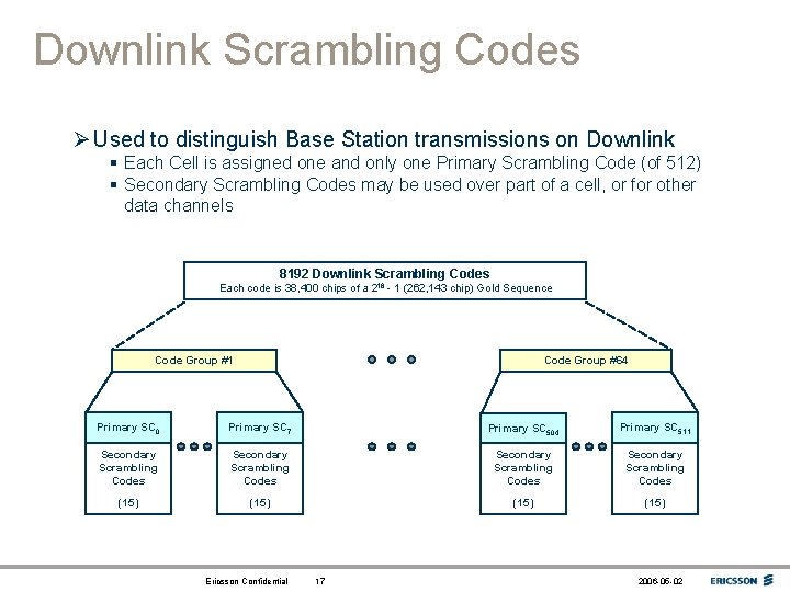 Downlink Scrambling Codes Ø Used to distinguish Base Station transmissions on Downlink § Each