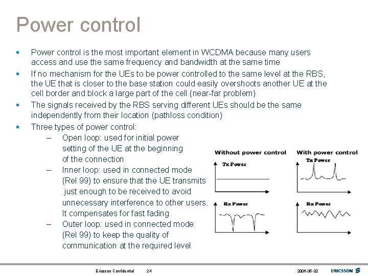 Power control § § Power control is the most important element in WCDMA because