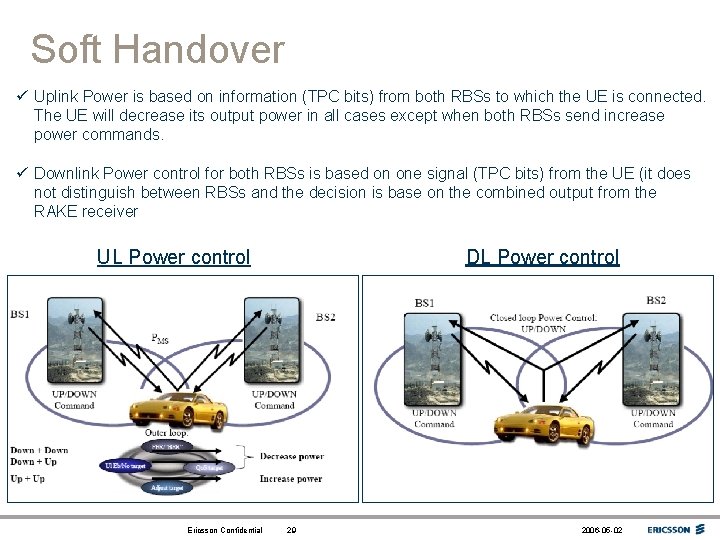 Soft Handover ü Uplink Power is based on information (TPC bits) from both RBSs