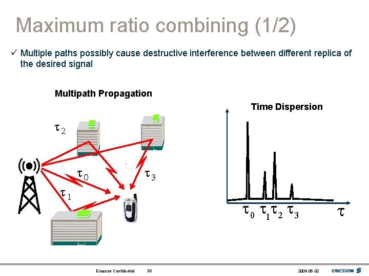 Maximum ratio combining (1/2) ü Multiple paths possibly cause destructive interference between different replica