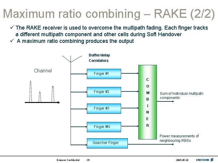 Maximum ratio combining – RAKE (2/2) ü The RAKE receiver is used to overcome