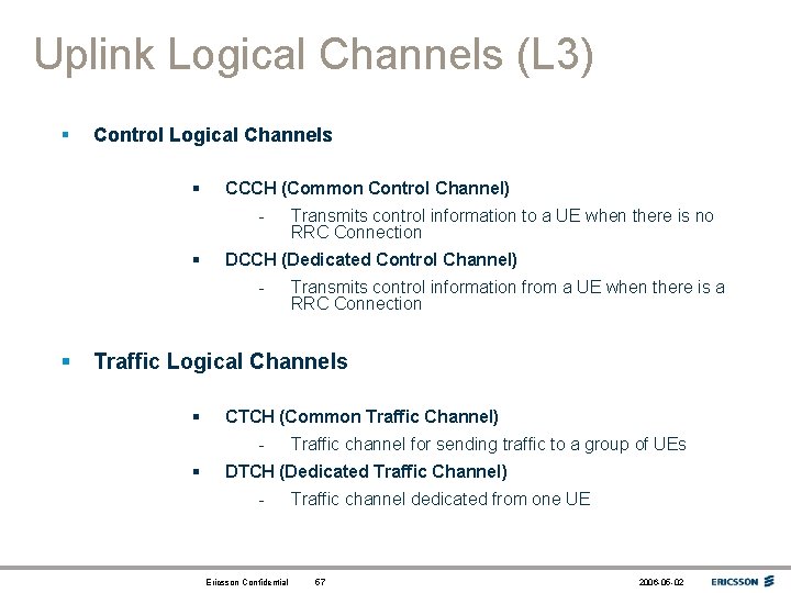 Uplink Logical Channels (L 3) § Control Logical Channels § CCCH (Common Control Channel)