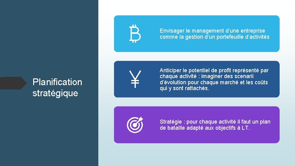 Envisager le management d’une entreprise comme la gestion d’un portefeuille d’activités Planification stratégique Anticiper