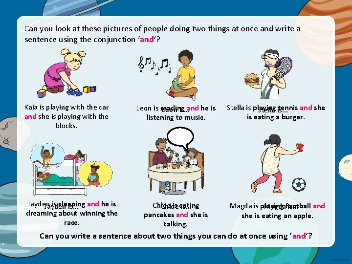 Can you look at these pictures of people doing two things at once and