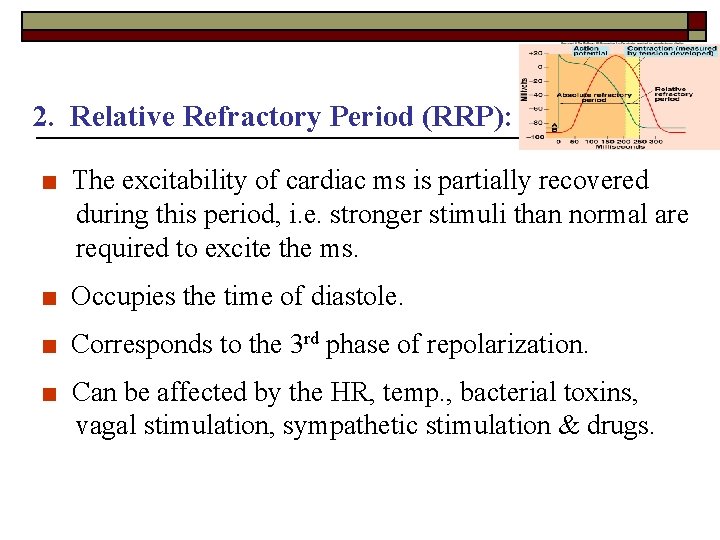 2. Relative Refractory Period (RRP): ■ The excitability of cardiac ms is partially recovered