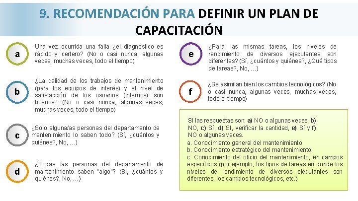 9. RECOMENDACIÓN PARA DEFINIR UN PLAN DE CAPACITACIÓN a b c d Una vez