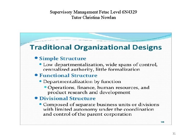 Supervisory Management Fetac Level 6 N 4329 Tutor Christina Nowlan 31 