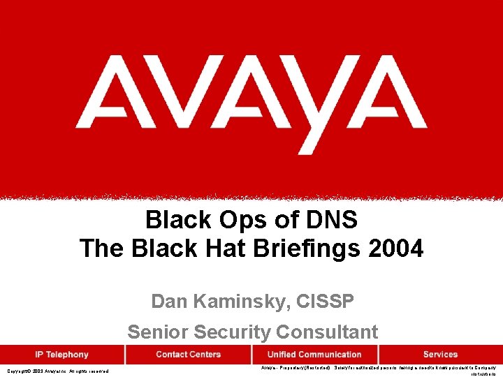 Black Ops of DNS The Black Hat Briefings 2004 Dan Kaminsky, CISSP Senior Security
