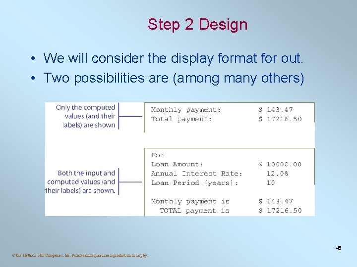 Step 2 Design • We will consider the display format for out. • Two Step 2 Design • We will consider the display format for out. • Two