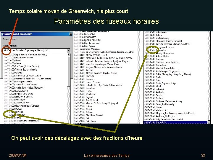Temps solaire moyen de Greenwich, n’a plus court Paramètres des fuseaux horaires On peut
