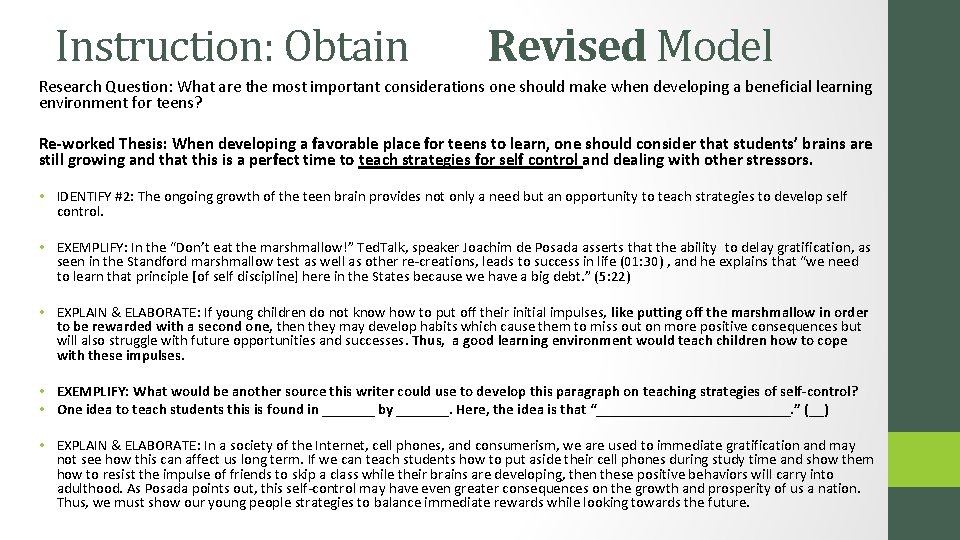 Instruction: Obtain Revised Model Research Question: What are the most important considerations one should