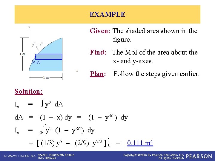 EXAMPLE Given: The shaded area shown in the figure. Find: The Mo. I of EXAMPLE Given: The shaded area shown in the figure. Find: The Mo. I of