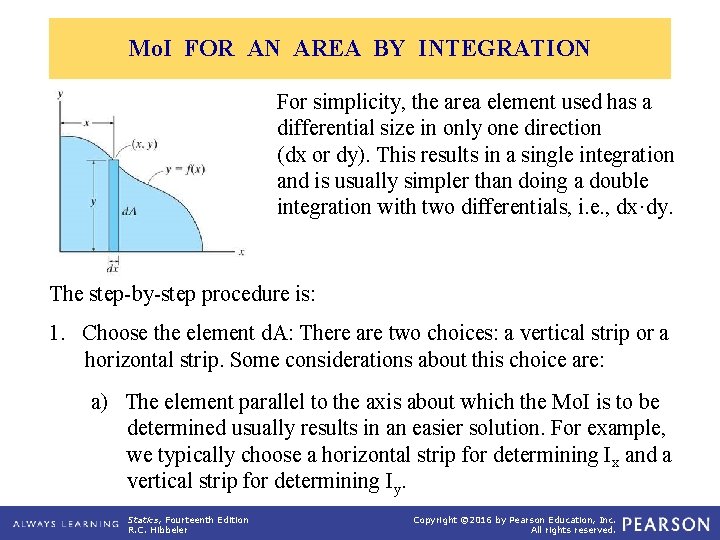 Mo. I FOR AN AREA BY INTEGRATION For simplicity, the area element used has Mo. I FOR AN AREA BY INTEGRATION For simplicity, the area element used has