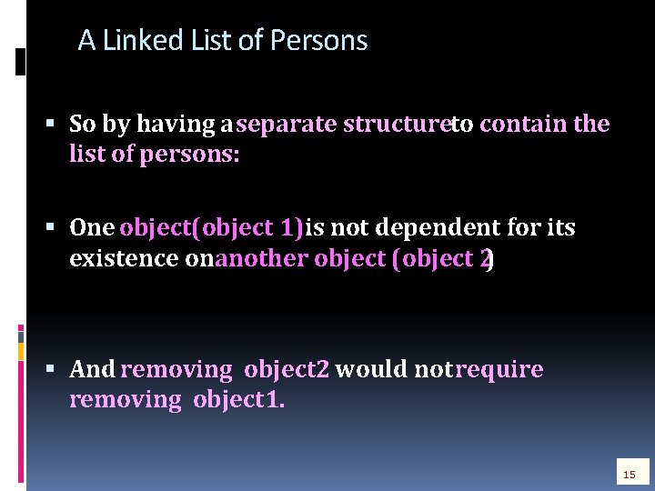 A Linked List of Persons So by having a separate structure to contain the