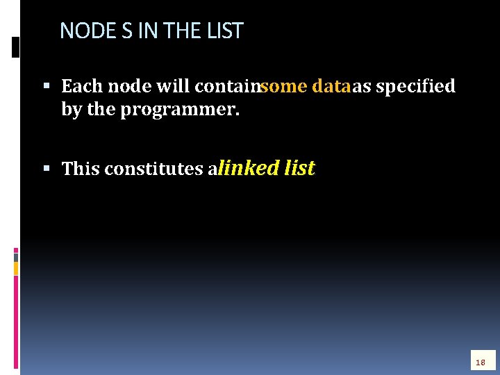 NODE S IN THE LIST Each node will contain some data as specified by